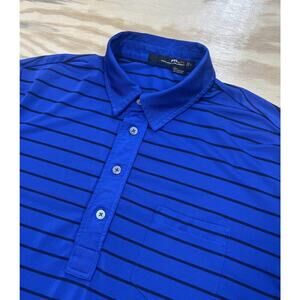 RLX Ralph Lauren Performance For Polo Shirt Men Size L Blue Striped Stretch